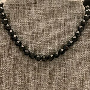 ♥️ Sale 3for$15! Vintage Black Faceted Glass Bead Necklace 15”